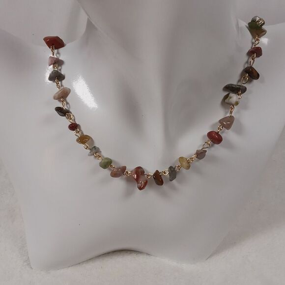 BOHO STONE CHIP VERY LOOSE CHOKER NECKLACE 17 1/2 INCHES boho bohemian - Picture 1 of 5